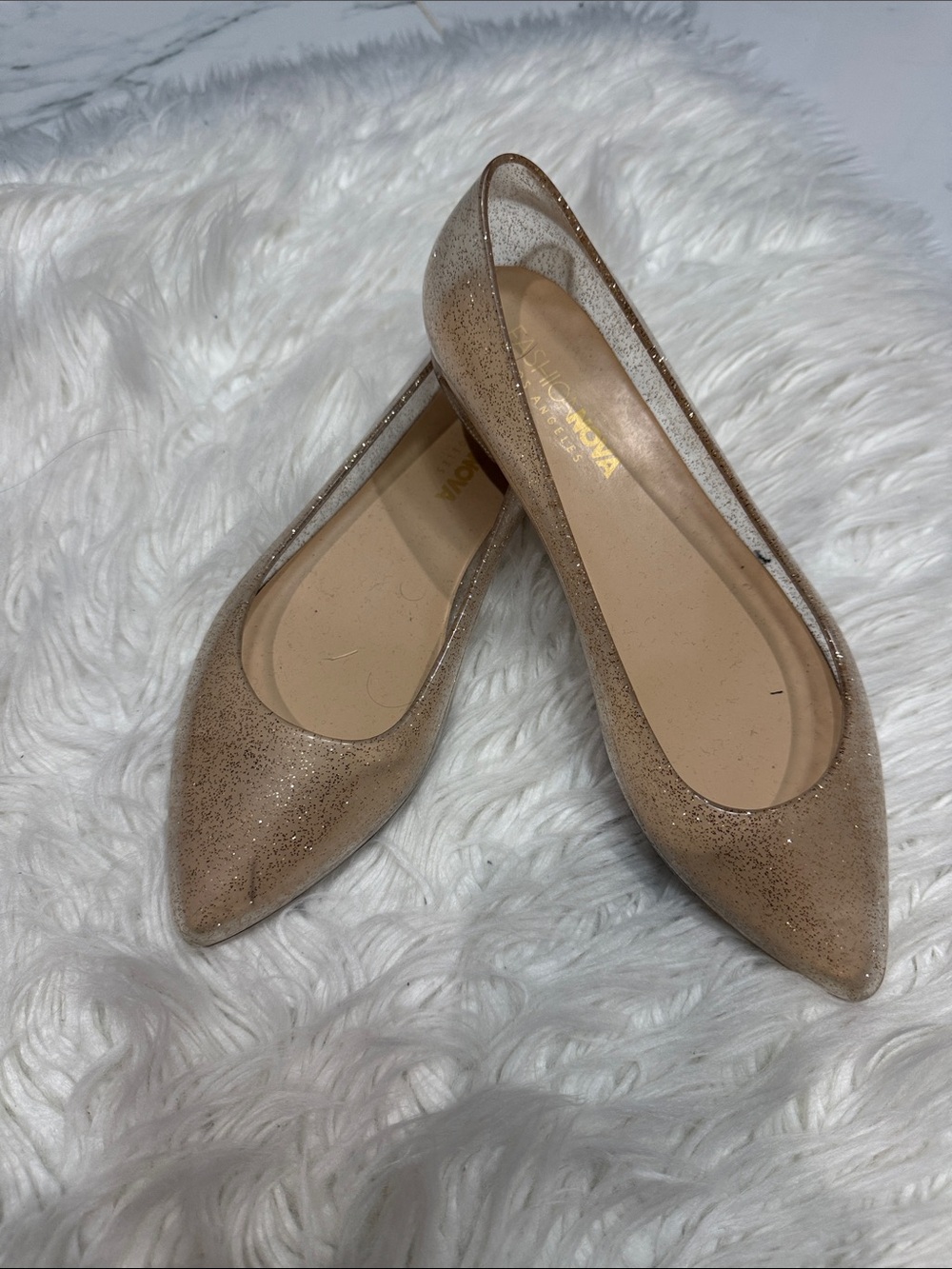 Fashion Nova Women's Glitter Pointed-Toe Ballet Flats - Beige